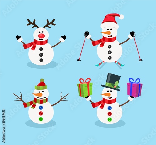 vector set of snowman christmas cartoon characters