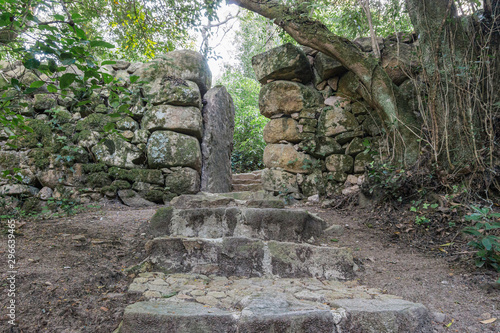 Stone stairs covered moss in Capuchin monastery in Portugal