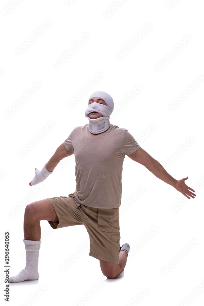Man after car accident isolated on white Man after car accident isolated on white