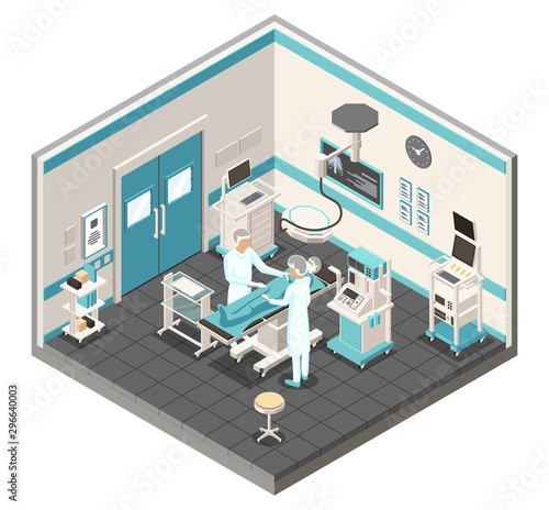 Isometric medical concept. Interior of modern Surgery Department.