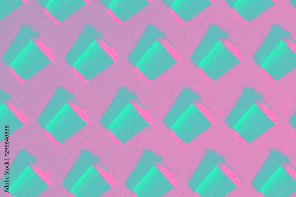 Pattern of paper cups on pink background. Pattern of paper cups on pink background.