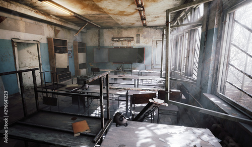 Chernobyl abandoned school classroom sun light window