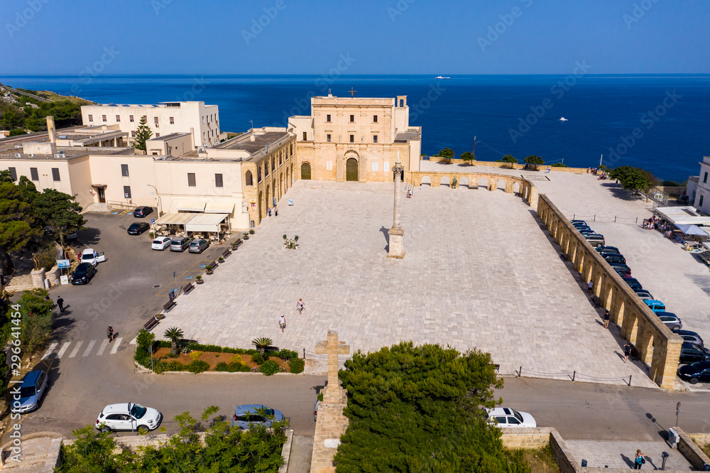 Aerial view, Santa Maria di Leuca with harbor, Lecce province, Salento peninsula, Apulia, Italy