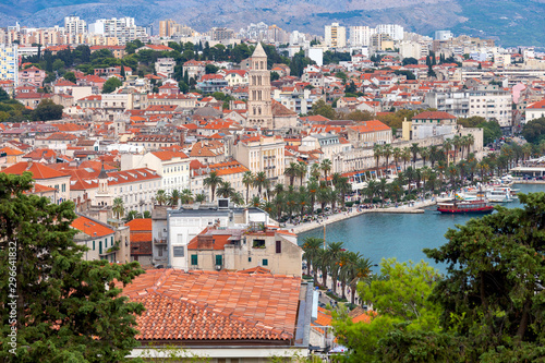 Scenic aerial view of Split city on a sunny day.