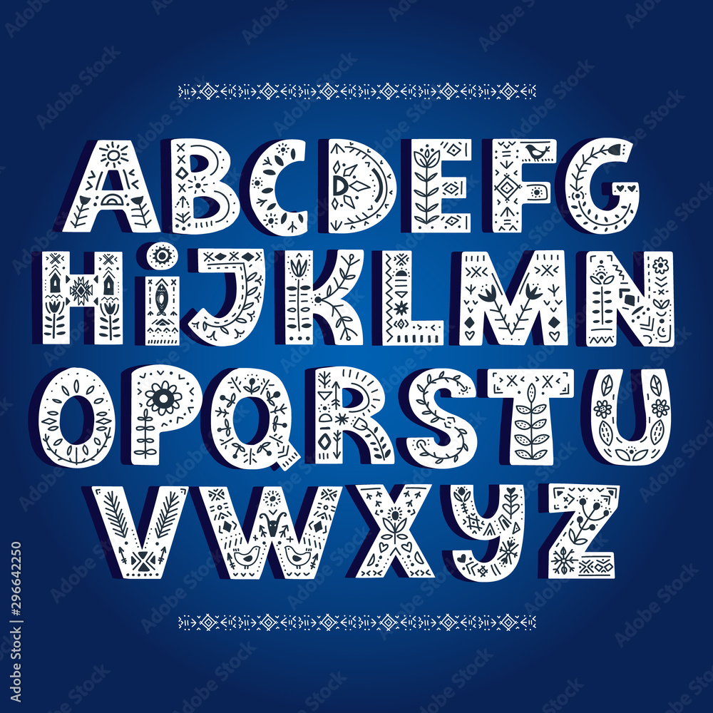 Bold alphabet decorated with nordic folk ornaments Bold alphabet decorated with nordic folk ornaments