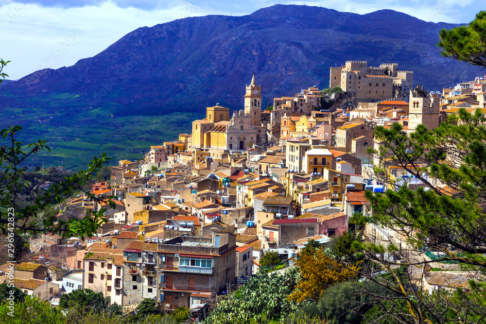 Beautiful mountain medieval village Caccamo in Sicilia, Italy