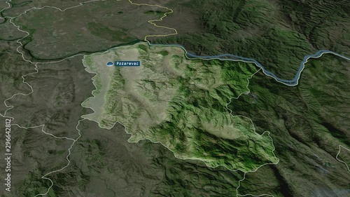 Braničevski - district of Serbia with its capital zoomed on the satellite map of the globe. Animation 3D photo