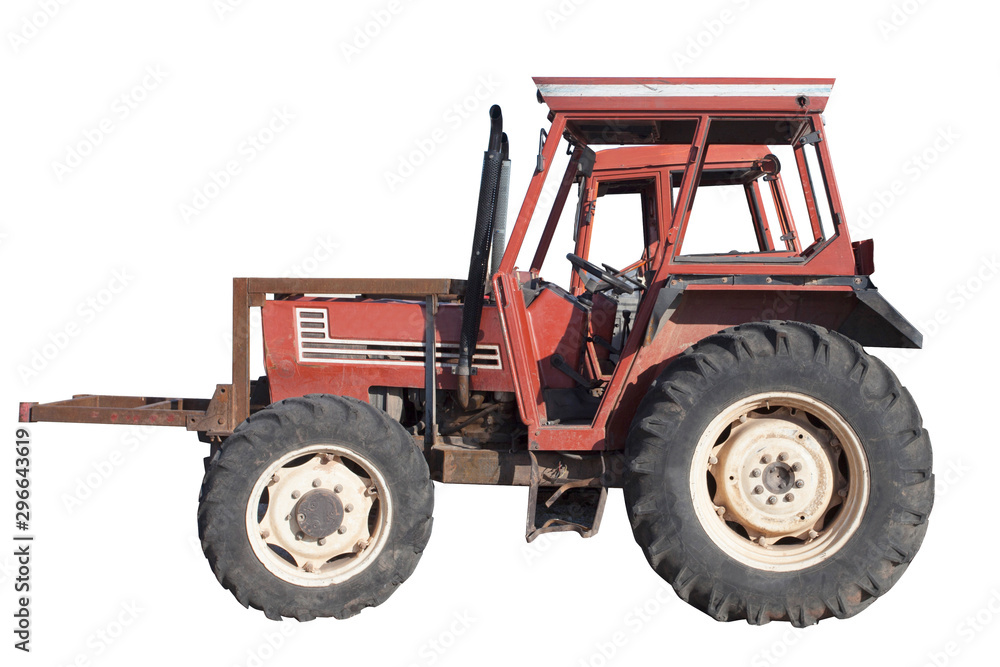 isolated old tractor, old agriculture machine on white background isolated old tractor, old agriculture machine on white background
