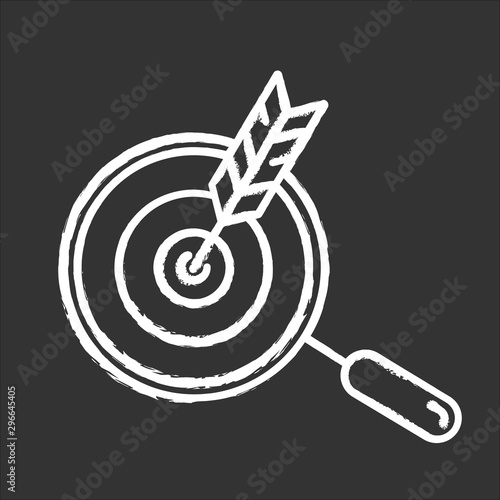 Choose niche chalk icon. Arrow hit target. Search and goal achievement. Customer attraction strategy. Target advertising. Business plan implementation. Isolated vector chalkboard illustration