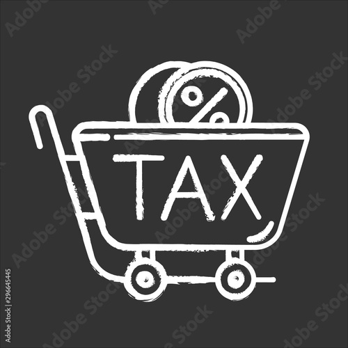 Sales tax ID chalk icon. Price formation. Business profit and expenses. Excise duty. Taxation. Value added tax. Bills payment. Retail sale. Shopping. Isolated vector chalkboard illustration