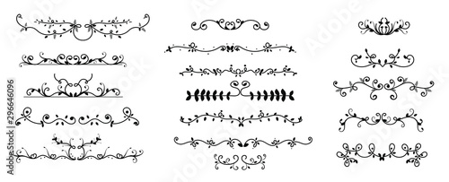 Decorative swirls dividers. Wreath ornaments with leaves vectors.   Set Collection of Vintage Ornament Elements, Hand drawn vector dividers. Doodle design elements. Floral elements illustration