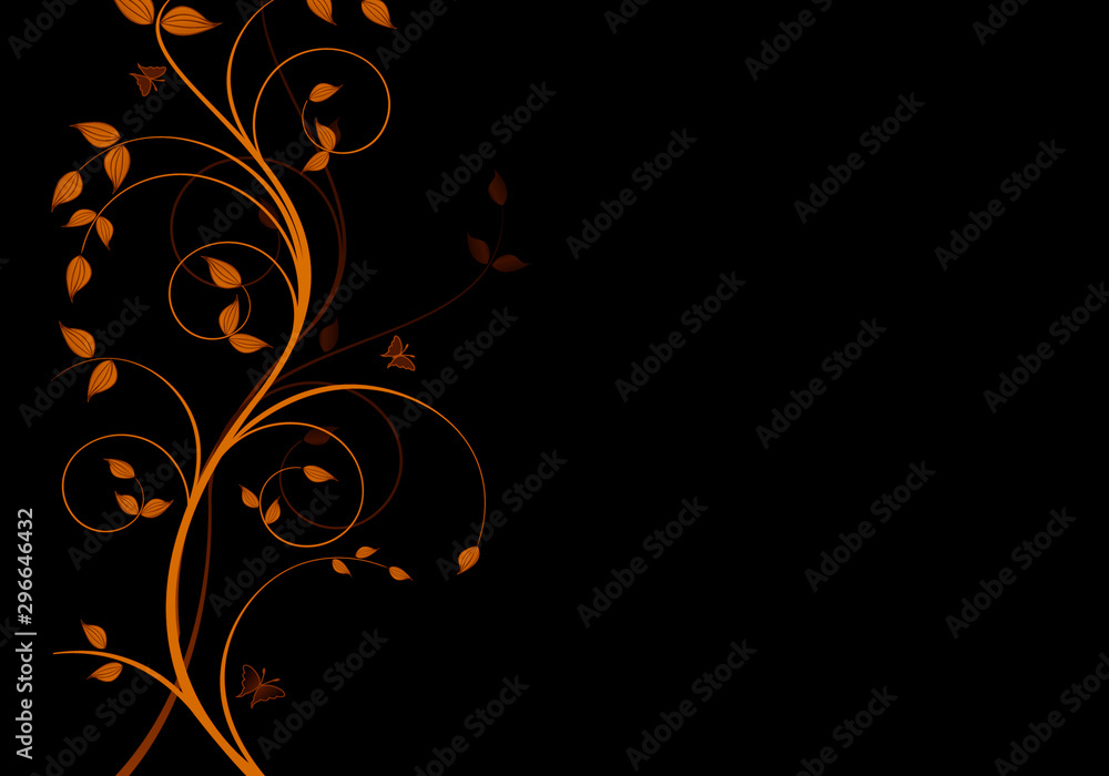 Elegant dark background with swirls and little flowers and space for your text Elegant dark background with swirls and little flowers and space for your text