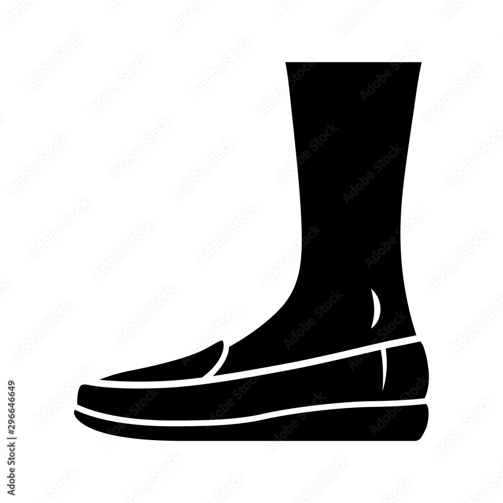 Loafers glyph icon. Women and men mocassin. Stylish formal footwear design. Unisex casual flats, modern shoes. Male and female fashion. Silhouette symbol. Negative space. Vector isolated illustration Loafers glyph icon. Women and men mocassin. Stylish formal footwear design. Unisex casual flats, modern shoes. Male and female fashion. Silhouette symbol. Negative space. Vector isolated illustration