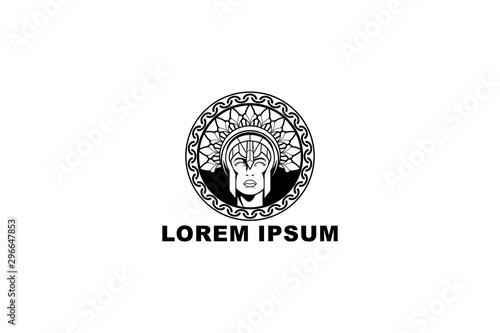 female head with a unique crown or queen vector logo template