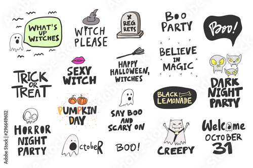 Halloween Sticker set for social media content. Vector hand drawn illustration design. 