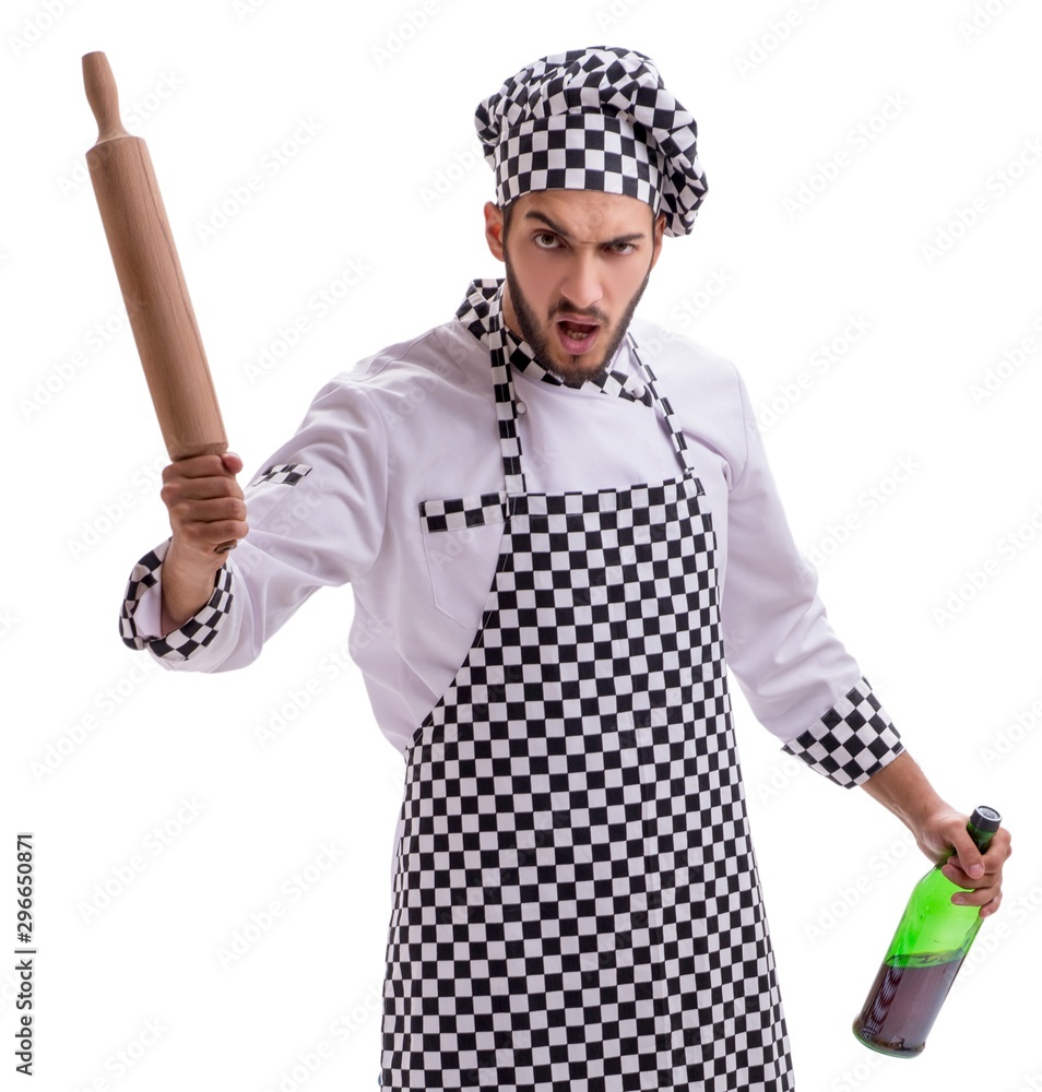 The male cook isolated on the white background The male cook isolated on the white background