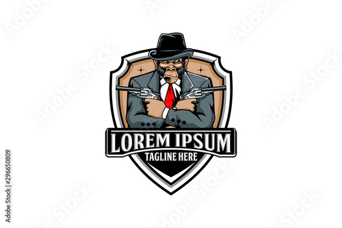 mafia or gangster monkey character vector logo template