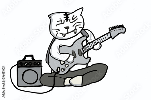 a cat playing electric guitar