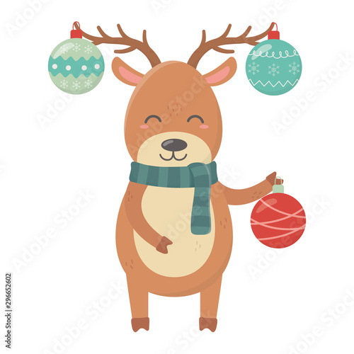 reindeer with hanging balls horns celebration merry christmas