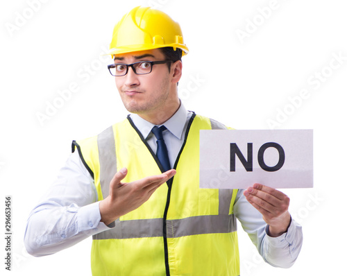 Construction supervisor with no asnwer isolated on white backgro photo