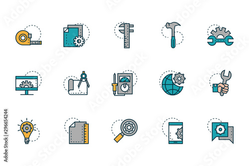 work tools engineering icons collection