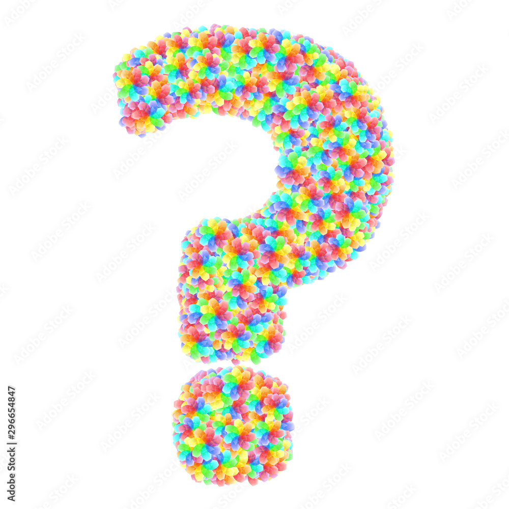 Alphabet symbol question sign composed of colorful glass flowers Alphabet symbol question sign composed of colorful glass flowers