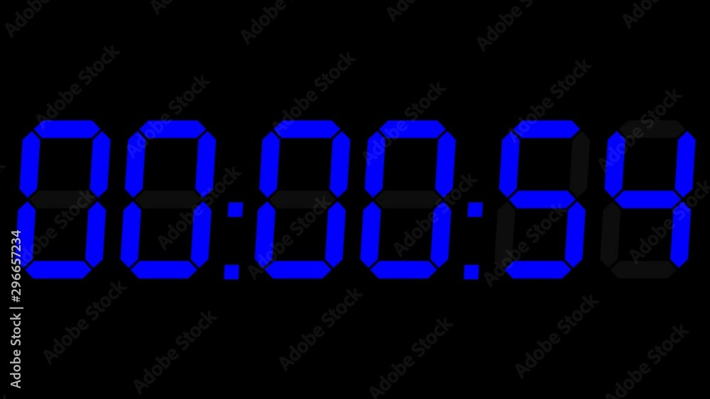 Digital Clock 1 Minute Count Down Blue 4K Digital Clock 1 Minute Count Down Blue 4K