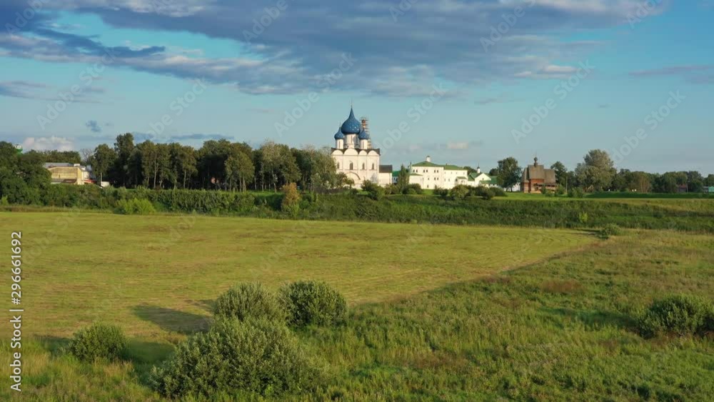 Aerial view on kremlin in the ancient town Suzdal, Golden ring, Russia, 4k Aerial view on kremlin in the ancient town Suzdal, Golden ring, Russia, 4k