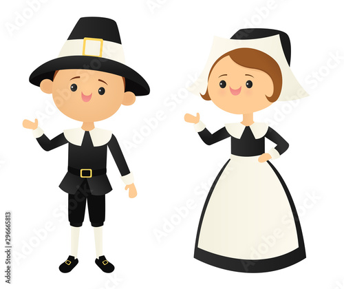 Vector illustration of two pilgrims