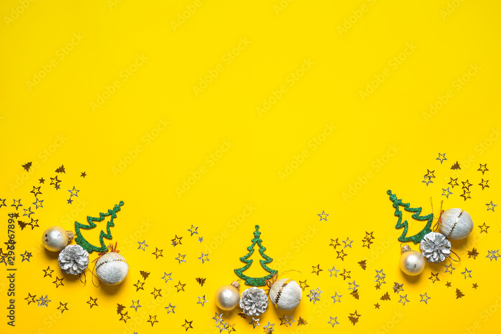 Fototapeta premium Beautiful Christmas composition on color background