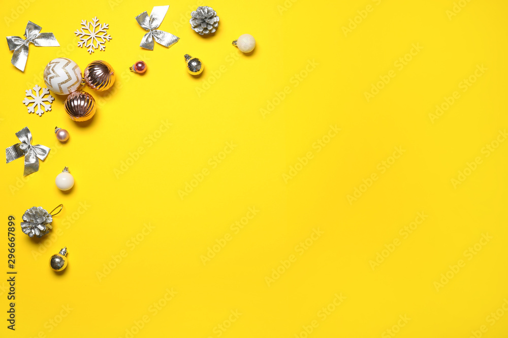 Fototapeta premium Beautiful Christmas composition on color background