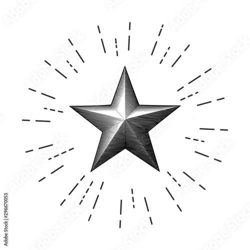 Vintage drawing bright christmas star isolated on white BG