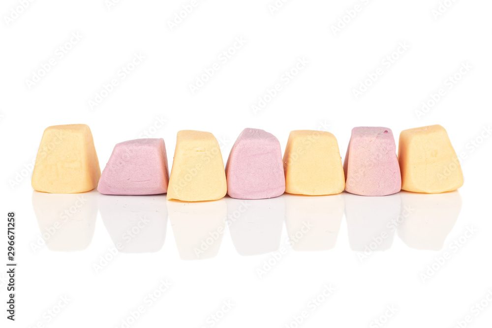 Group of seven whole soft pastel candy isolated on white background Group of seven whole soft pastel candy isolated on white background