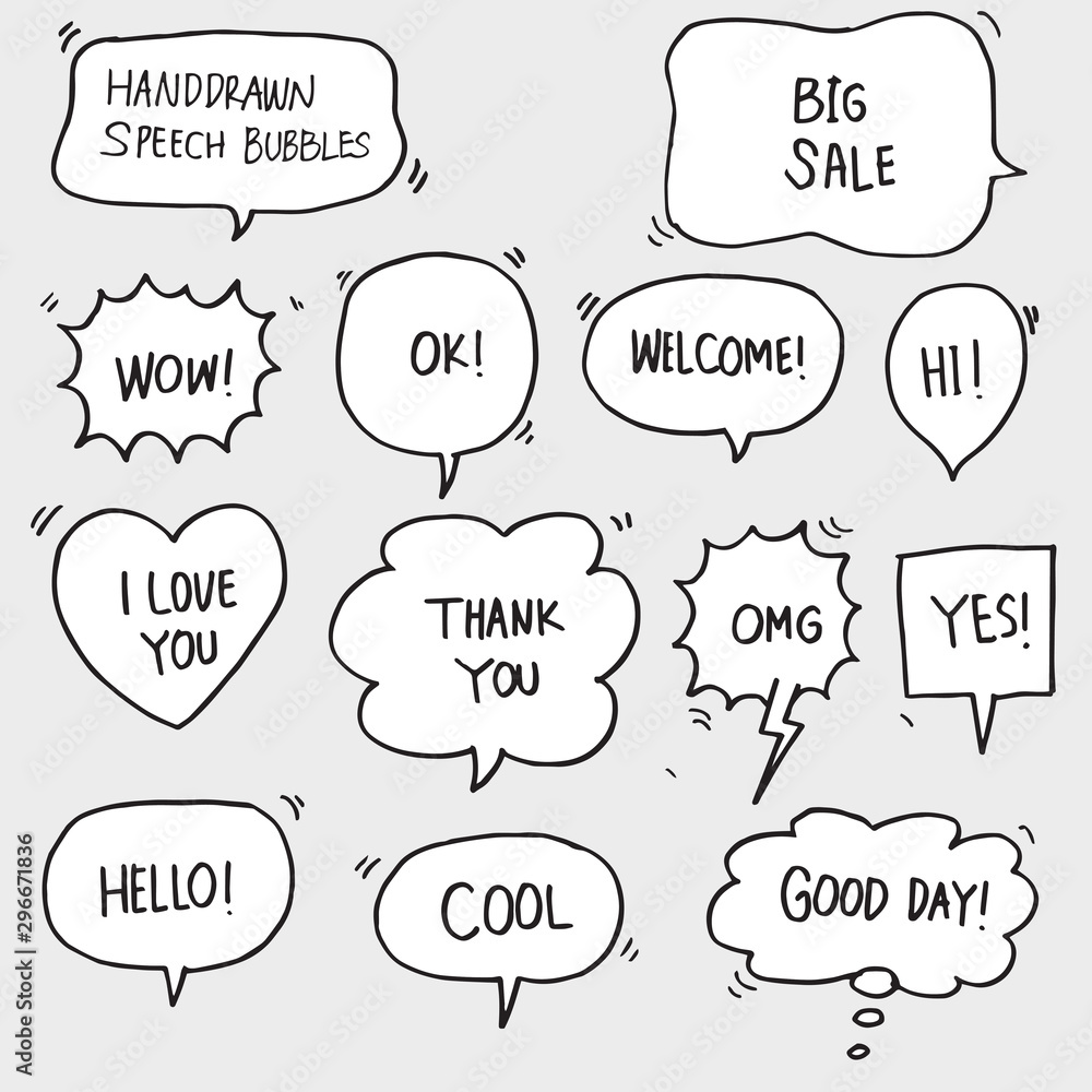set of hand drawn comic bubble speech with text set of hand drawn comic bubble speech with text