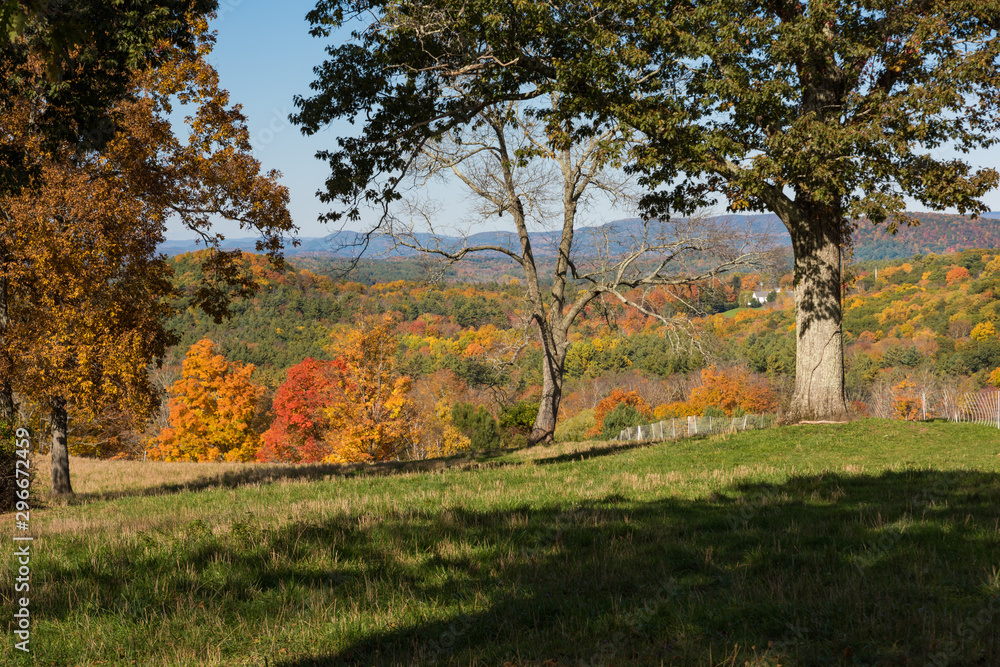 Autumn landscape of Berkshire Hills, Massachusetts, USA  with trees and blue sky