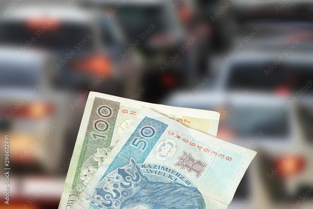 Autos und Geldscheine Polnische Zloty PLN