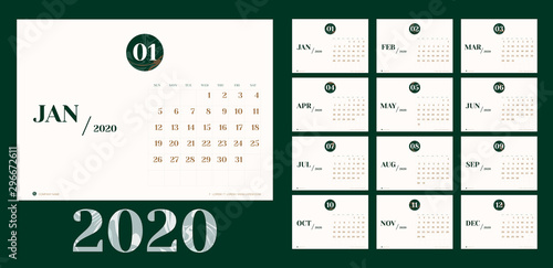 Vector 2020 new year calendar planner template in minimal table simple style with marble month texture number,Holiday event planner,Week Starts Sunday.layout annual calender.timetable for diary