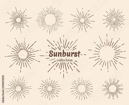 Vintage sunburst with radial sun beams vector collection background. EPS10.