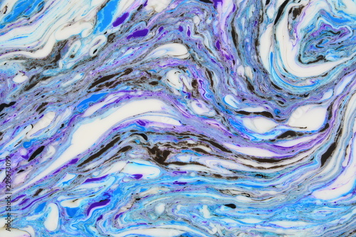 Abstract painting technique Ebru .Turkish style Ebru on the water with acrylic paints press waves.Modern art marble liquid texture © Ольга Васильева