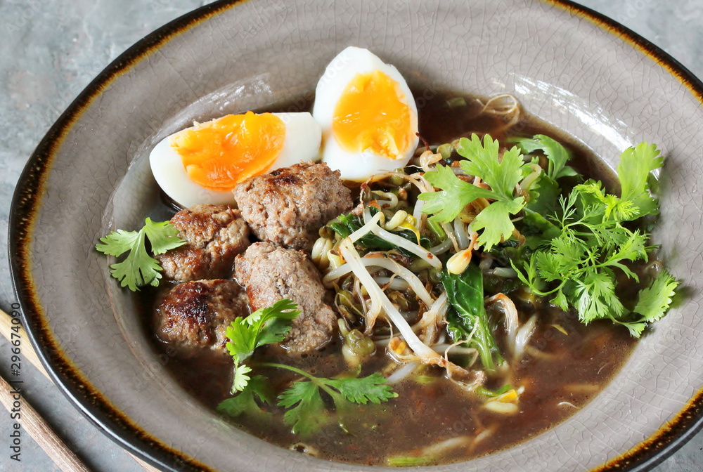 Asian Bean Sprouts Soup with Meatballs. keto recipe, low carb Asian Bean Sprouts Soup with Meatballs. keto recipe, low carb