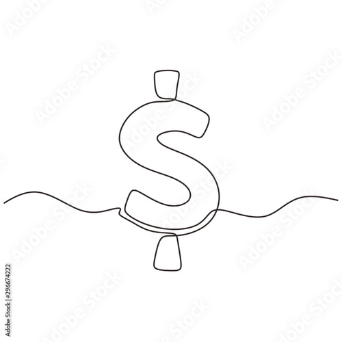 Continuous one line drawing of dollar sign and symbol.