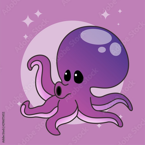 Octopus Icon, Cute Cartoon Funny Character, Flat Design