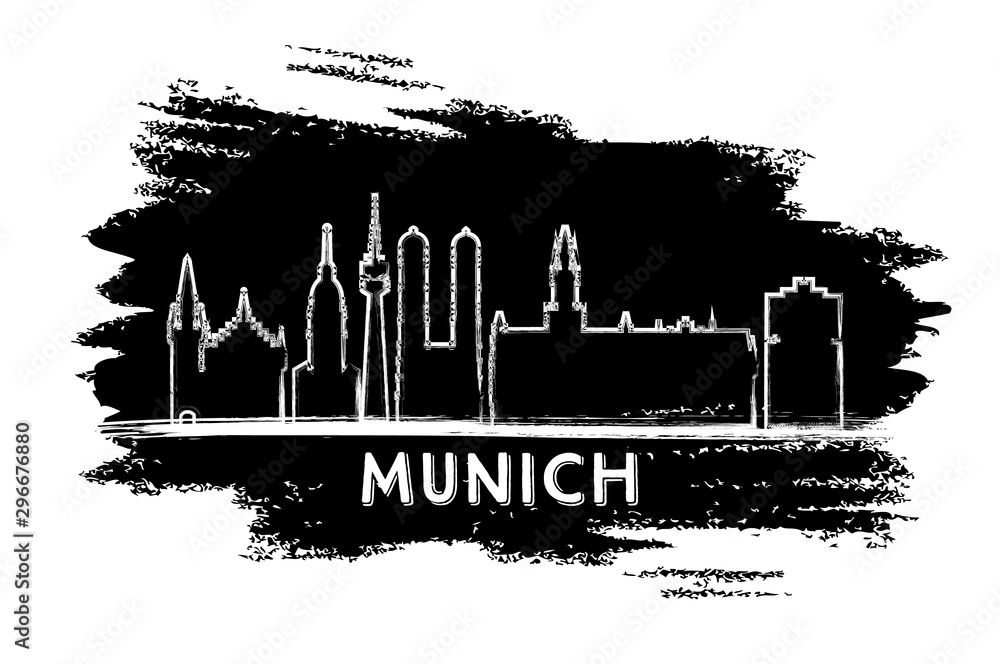 Munich Germany City Skyline Silhouette. Hand Drawn Sketch.