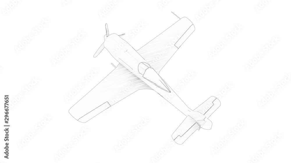 Line illustration of a world war 2 fighter airplane isolated in white background Line illustration of a world war 2 fighter airplane isolated in white background