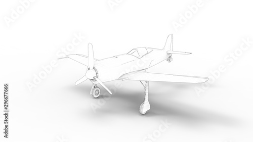 Billede på lærred Line illustration of a world war 2 fighter airplane isolated in white background