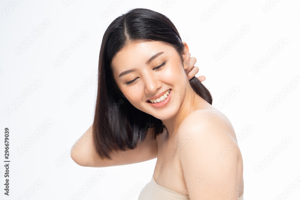 Beautiful Young Asian Woman short hair with Clean Fresh Skin. Face care, Facial treatment, Cosmetology, beauty and healthy skin and cosmetic ideas concept. Beautiful Young Asian Woman short hair with Clean Fresh Skin. Face care, Facial treatment, Cosmetology, beauty and healthy skin and cosmetic ideas concept.