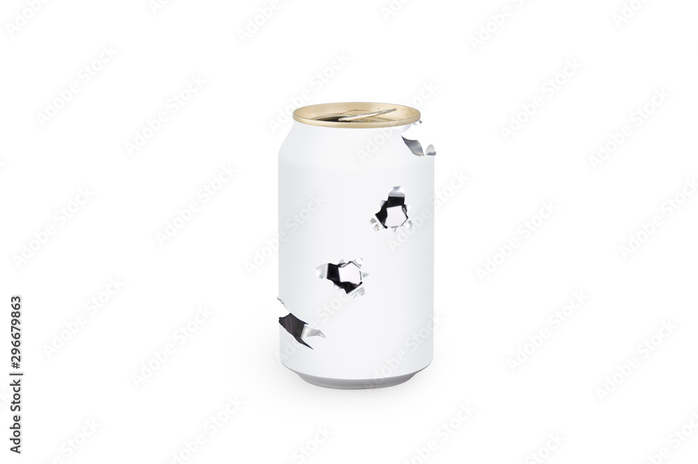 Aluminum soda can full of bullet holes Aluminum soda can full of bullet holes