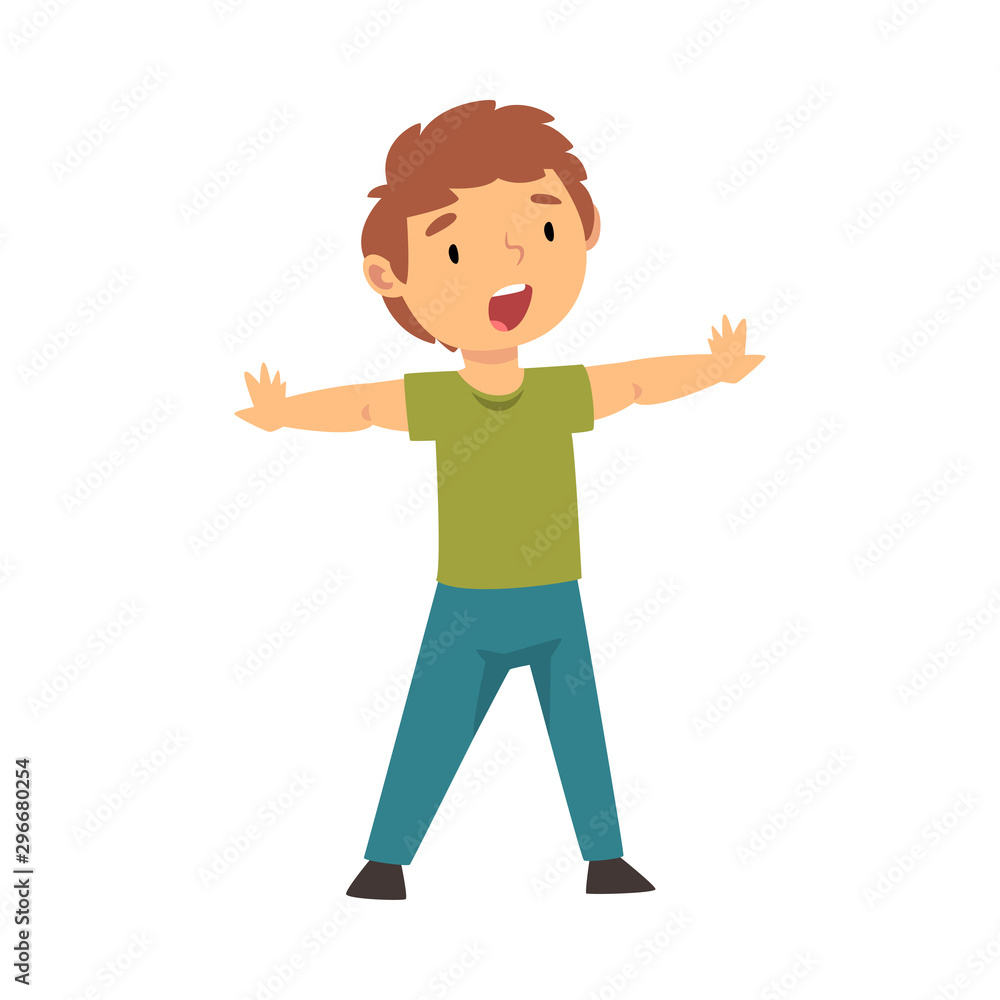 Joyful boy opened his hands cartoon vector illustration Joyful boy opened his hands cartoon vector illustration