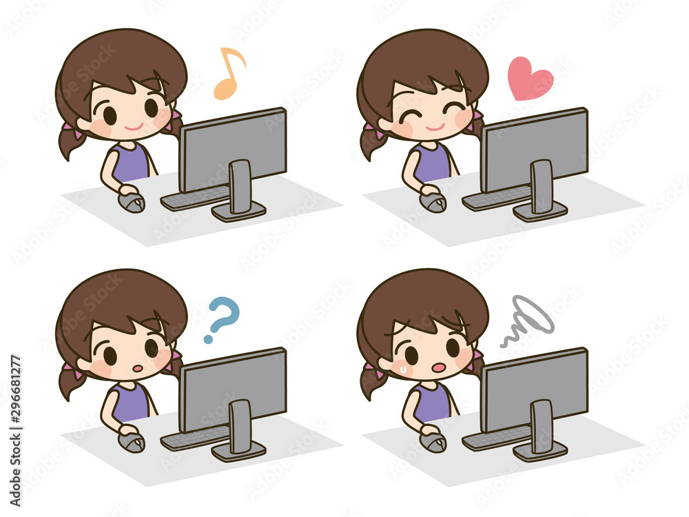 ベクター・デスクトップパソコンを使う子供