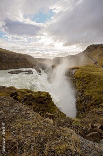 Landscape with big majestic Gullfoss waterfall in mountains